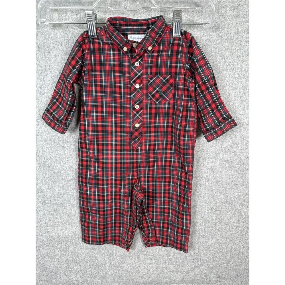 Lot of 4 Baby Boy Ralph Lauren Outfits‎ Romper Plaid Red Blue Jacket 9m & 3m